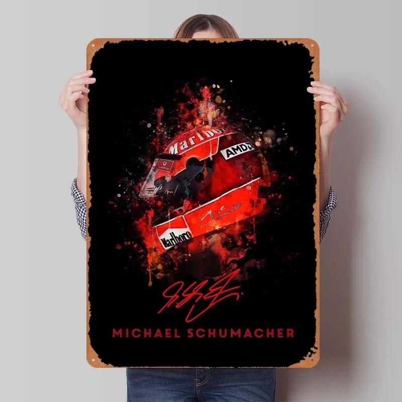 Michael Schumacher Metalowy Znak Plakaty Wyścigowe Dekoracja Dekoracja Ścienna Dekoracja Pokoju Dziennego Mężczyzna Vintage Elementy Dekoracyjne do Domu Mural Artystyczny