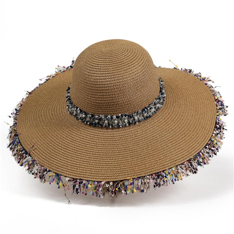 Hat Female Summer Hepburn Wind Dome Rough Fringe Shade Straw Hat Seaside Resort Beach Hat Sunscreen Sun Hat