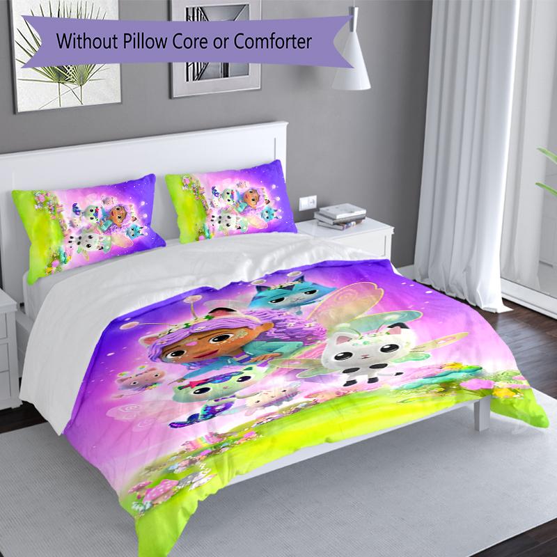 3pcs Gabby's Dollhouse Duvet Cover Set, Includes 1 Duvet Cover and 2 Pillowcases,Skin-Friendly&Comfortable Fabric,Suitable Bedding Sets