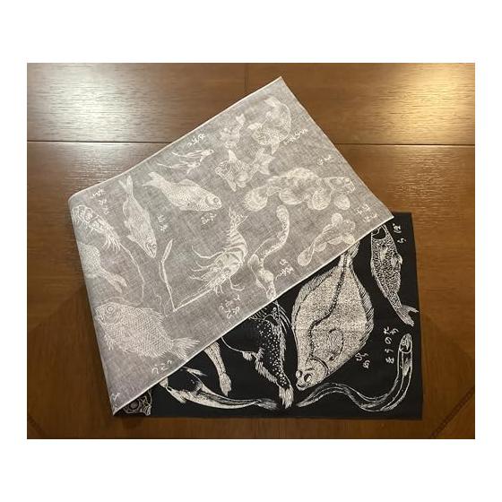 Ukiyo-e Tenugui Towel, Katsushika Hokusai, Hokusai Manga, Fish, 100% Cotton, Japan, Tokka Fabric