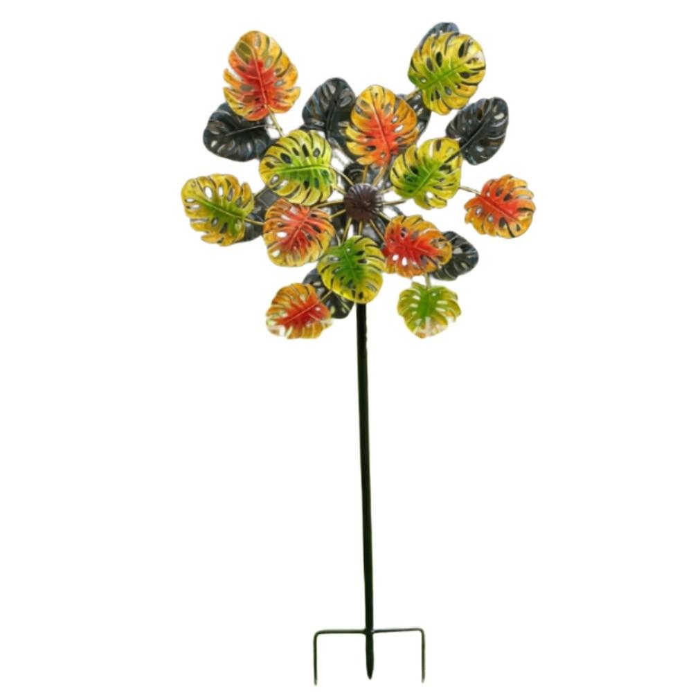 Outdoor Garden Metal Sunflower Windmill Dual Sided Rotating Iron Yard Ornament Weather Resistant Decorative Piece 95cm Height