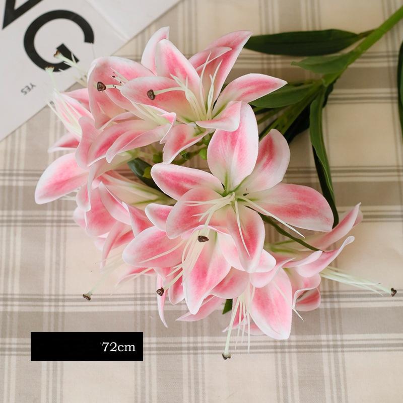 72cm 1 Bouquet 10 Heads Long Branch Artificial Lily Silk Flower for Nordic Home Wedding Party Decoration Flower Arrangement