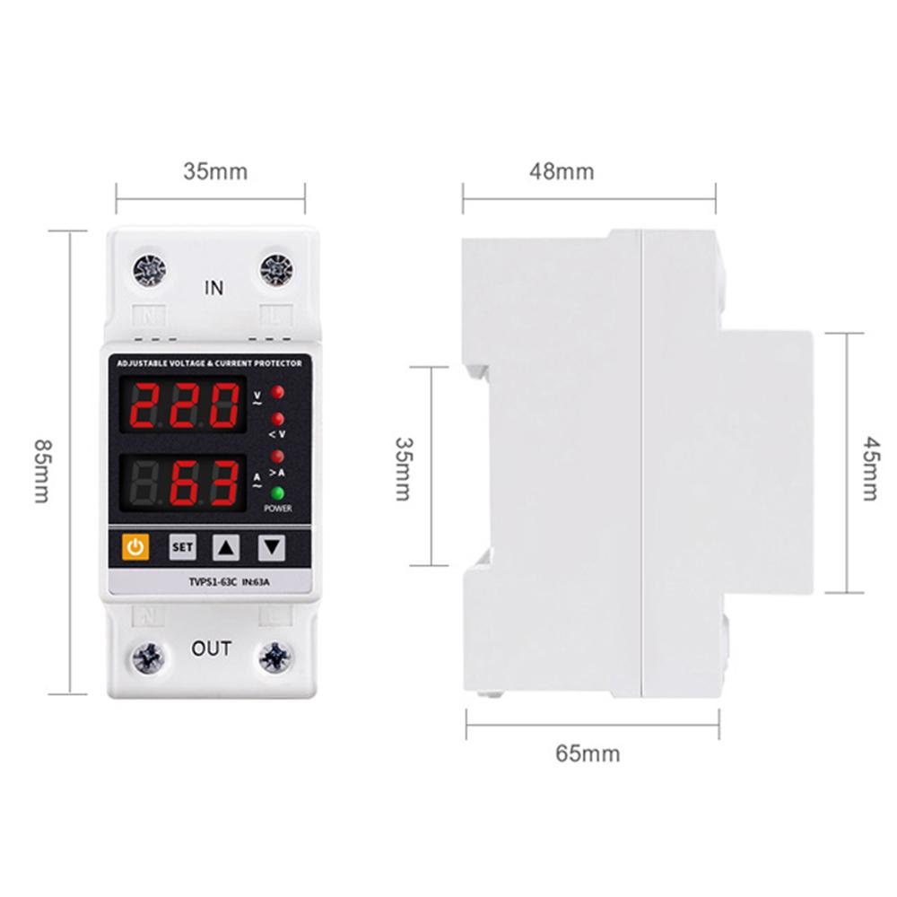 Din Rail Dual Display Adjustable Over Voltage Current And Under Voltage Protective Device Protector Relay 63A 80A 220V