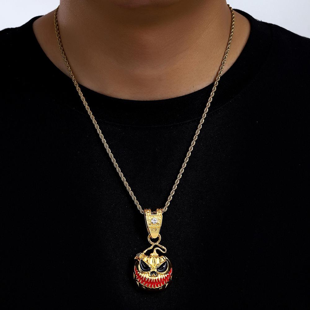 Halloween Skull Alloy Drip Oil Pendant Personality Exaggerated Men'S Necklace