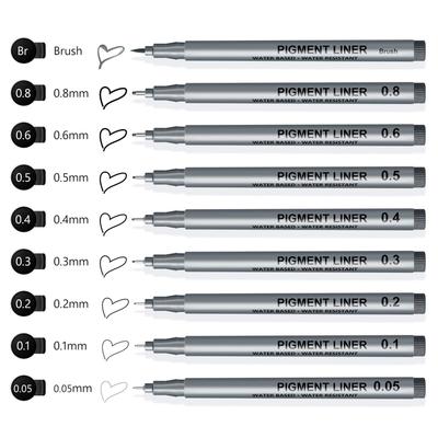 AKARUED Drafting for Sign Needle Drawing Black Illustration Line Diameter Pens, 9-Piece Set, Water-Based Pens, Waterproof, Comics, Pens, Pens, Pens,