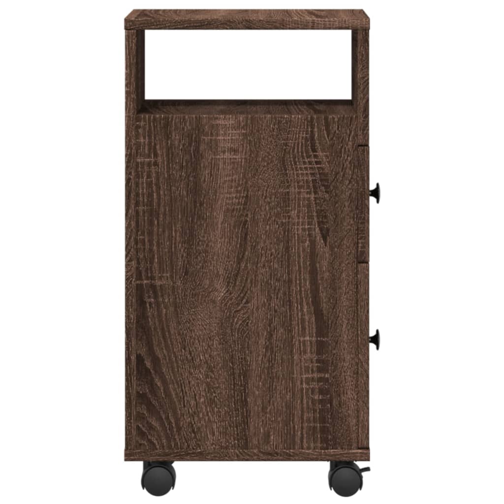 Narrow Bathroom Cabinet with Casters Oak Effect Wood Material