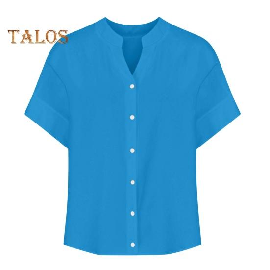 

Женская рубашка с круглым вырезом и коротким рукавом, застежка на пуговицы, однотонные свободные покрои, универсальные повседневные топы L озеро синий