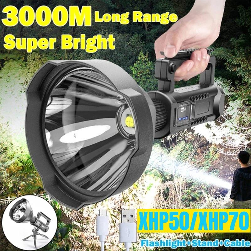 Portable Powerful LED Flashlight Mountable Bracket Handheld Searchlight USB Rechargeable Spotlight Waterproof Torch Light
