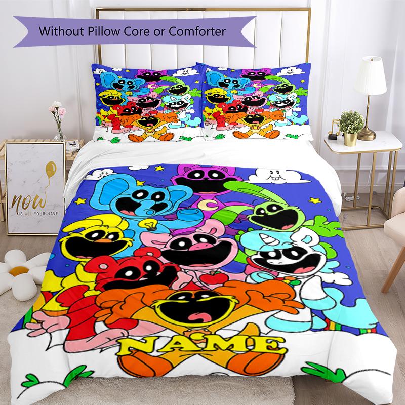 3pcs Custom Name Smiling Critters Bedding Set Duvet Cover Closure Includes 1 Duvet Cover & 2 Pillowcases, Soft and Comfortable for All Seasons.