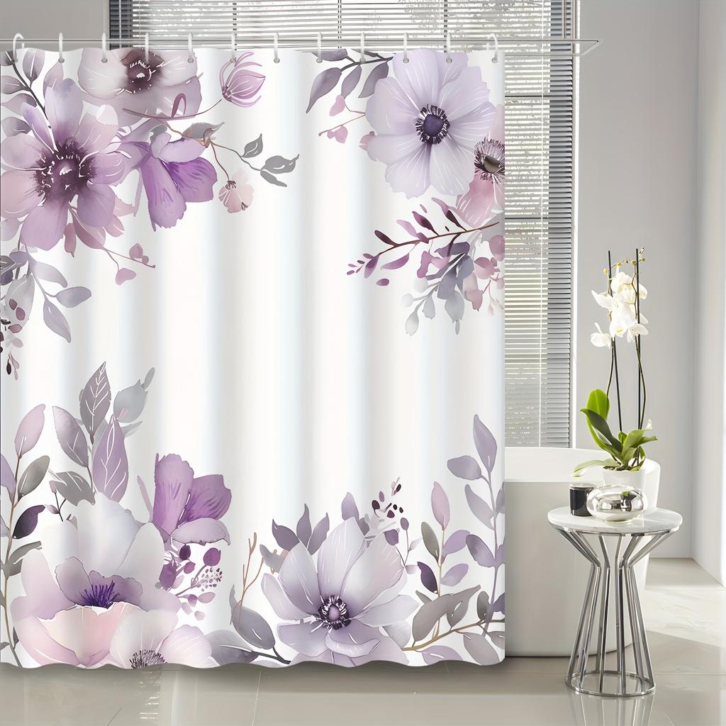 1 Piece American Retro Purple Gradient Floral Plant Shower Curtain, Bathroom Decoration, Including Shower Curtain With Hooks