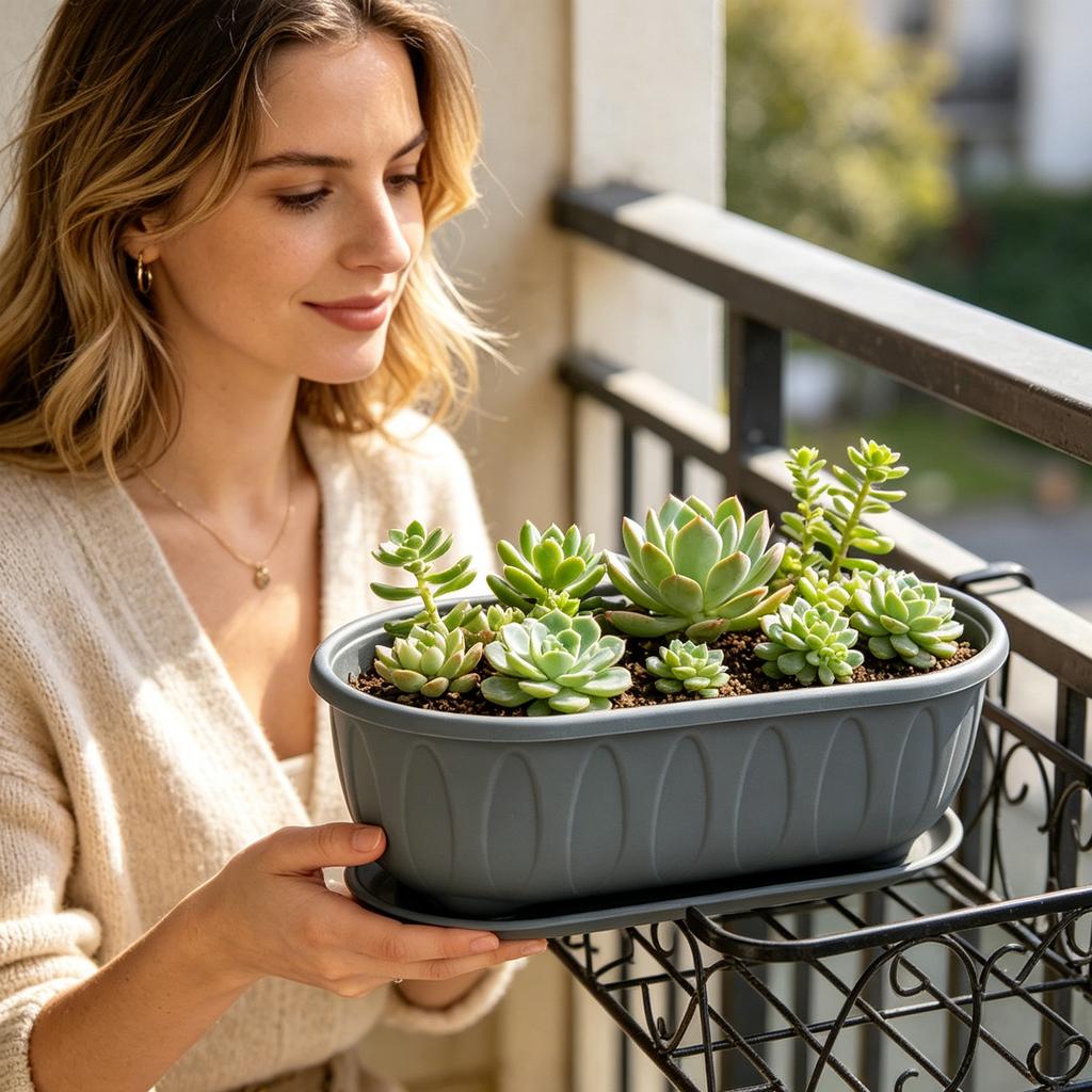 Rectangular Plastic Planter with Drainage Tray Durable Lightweight Garden Flower Pot Container Suitable for Indoor and Outdoor Use