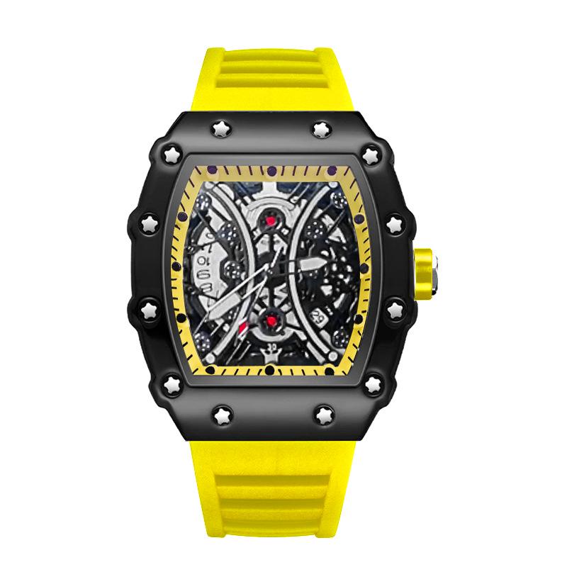 ZIDO Men's Luminous Waterproof Tonneau Quartz Skeleton Watch 1704