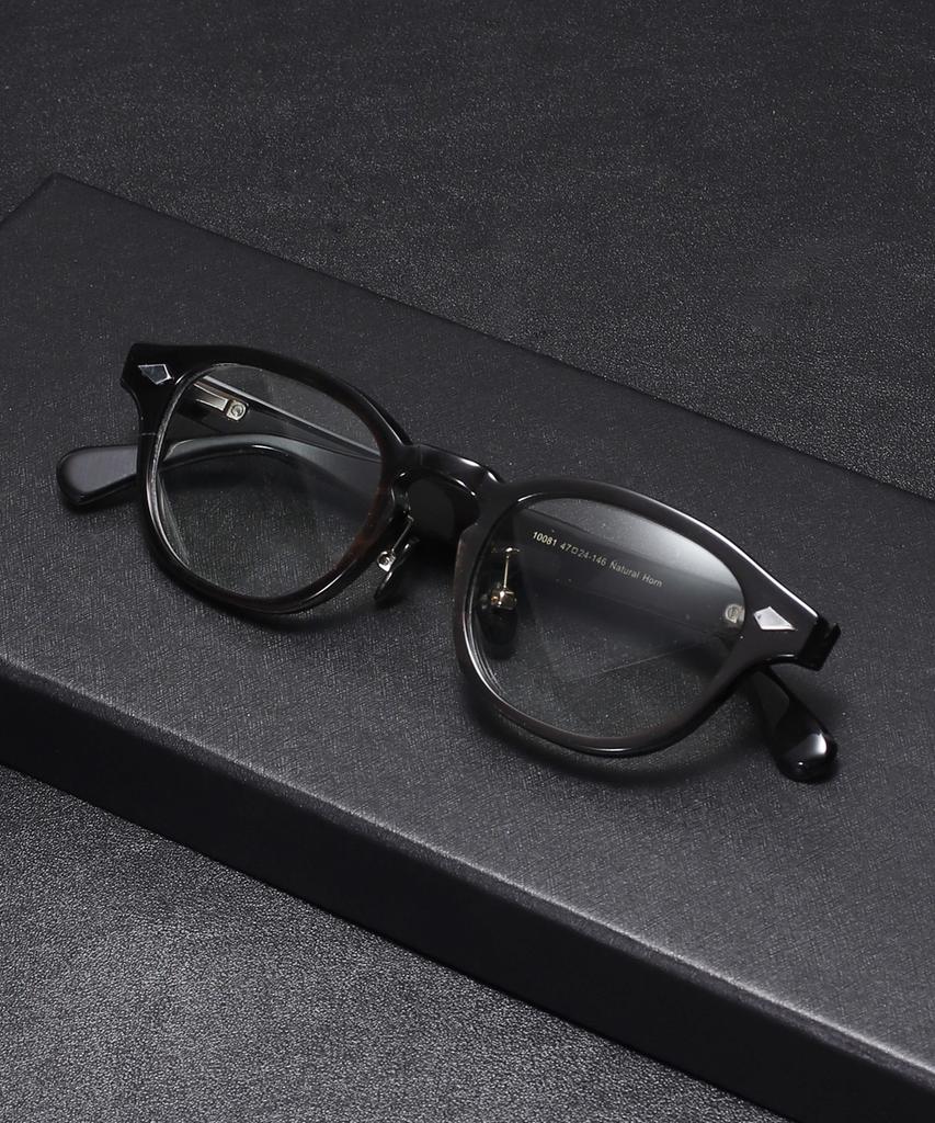 Lingkeonpeuleim Buffalo Horn Arnel Acetate Eyeglass Frames Black