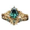 Smaragd Tropfen Zirkon Vergoldeter Partnerring - Europäischer & Amerikanischer Palaststil Schmuck.