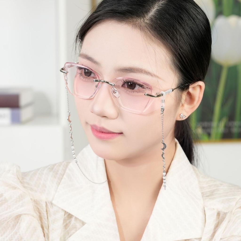 Frameless Cut Edge Fashionable Vintage Dot Flower Anti BlueLight Gradient Color Super Shiny Pink SingleLightReadingGlasses 60016
