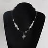 2023 Trend Crossed Star Necklace for Women Vintage Beaded Chain Alloy Necklace Pendants Fashion Aesthetic Y2k Jewelry