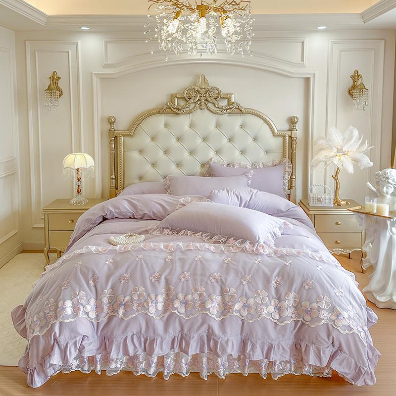 Premium Skin-Friendly Cotton Lace Bedding Set - All-Season Princess Style Duvet Cover (4-piece)