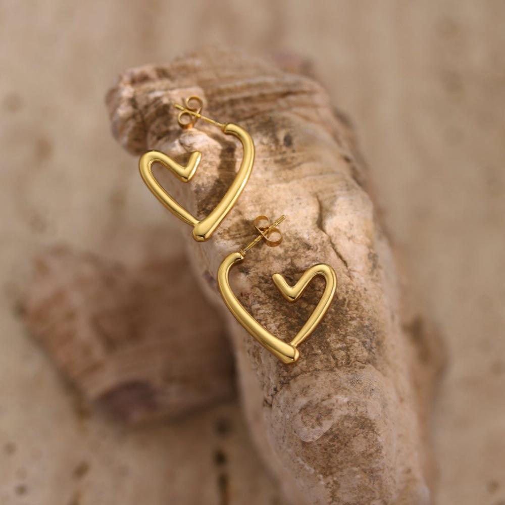 18K Gold-Plated Geometric Hammered Stainless Steel Stud Earrings