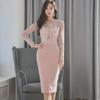 Korean Style Women's Slim Fit Lace Splice Midi Dress