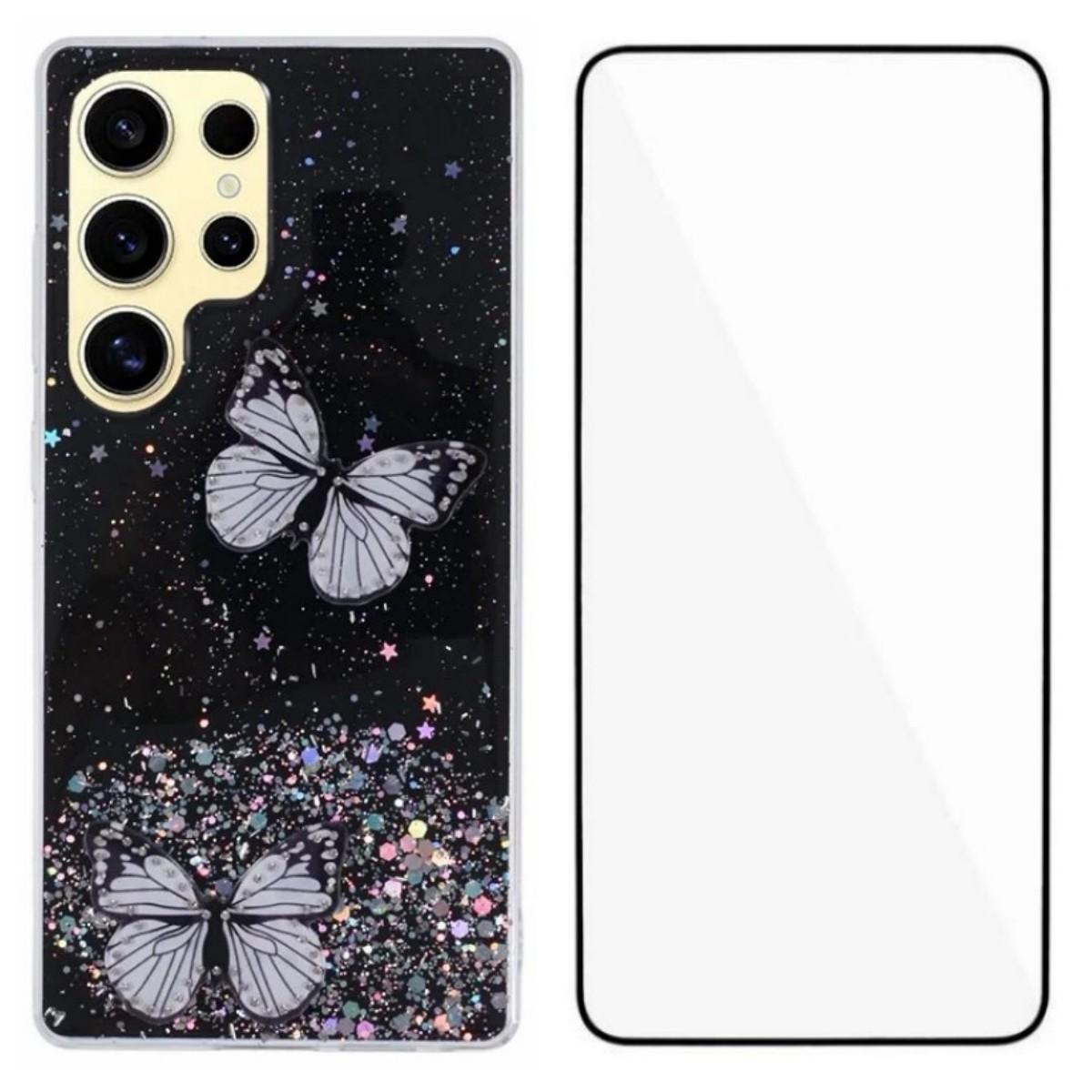 

Для Samsung Galaxy S25 Ultra Чехол из ТПУ WANLONFENG Серии AW ПВХ Бабочка Эпоксидная Накладка для Телефона с HD Пленкой Black