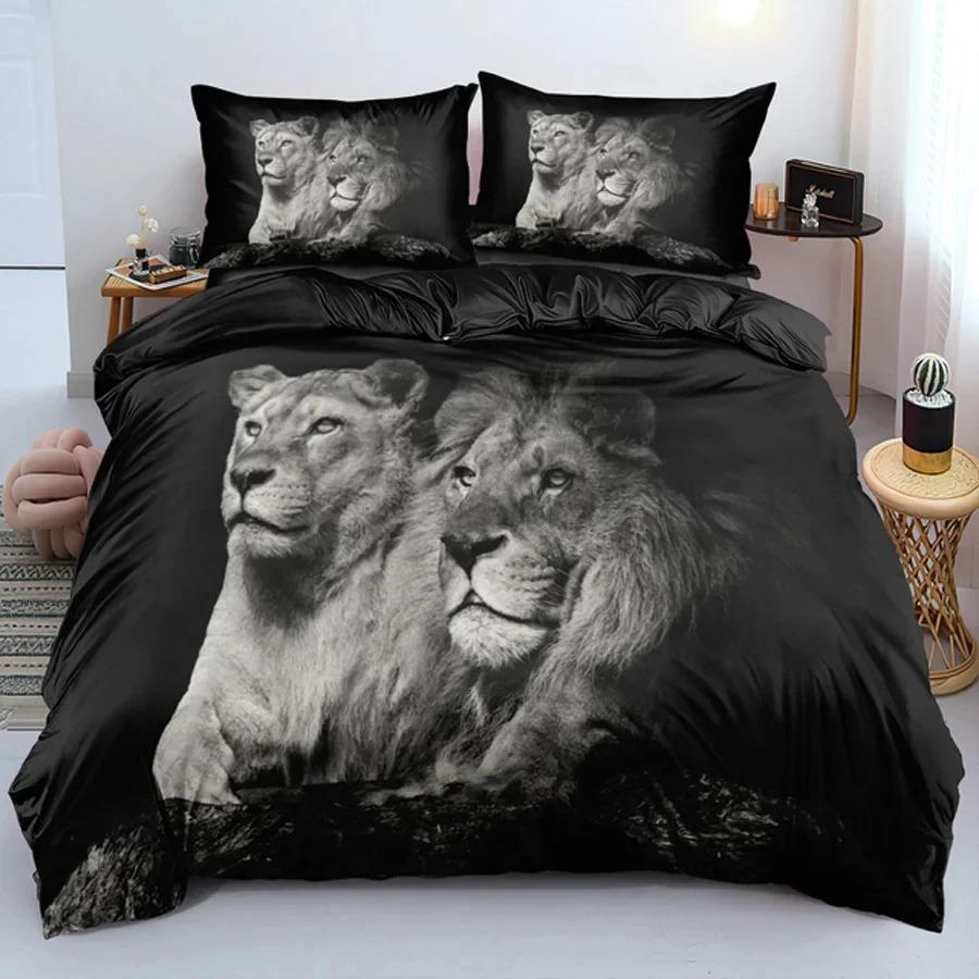 Black Lion Duvet Cover Animal Bed Sheet Pillow 3 Piece Bedding Set Single Double King Queen Full Size