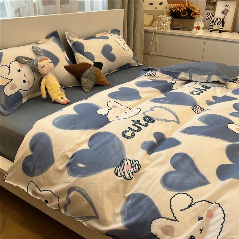 

INS Style Super Guiyeoni Air Dog Bed Sheets Quilt Cover Four-Piece Set Bed Student Dormitory Three-Piece Set Product Washed Cotton 1.0m three-piece set [children s bed]] Mia-blue B