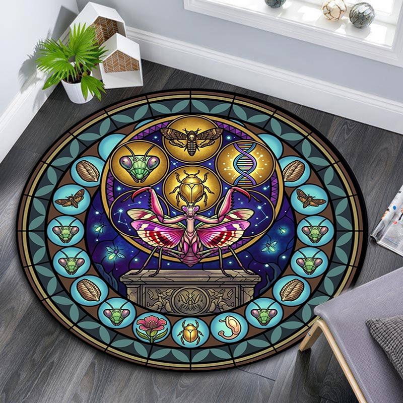 Beetle Forest Symbols Round Area Rug Under Office Chairs Bedroom Living Room Home Decor