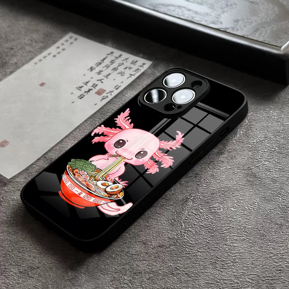 Axolotl och Ramen Fodral för IPhone 17 Pro Max 14 Pro 15 12 11 13 Mini X XR XS 16 Plus SE Glasfodral
