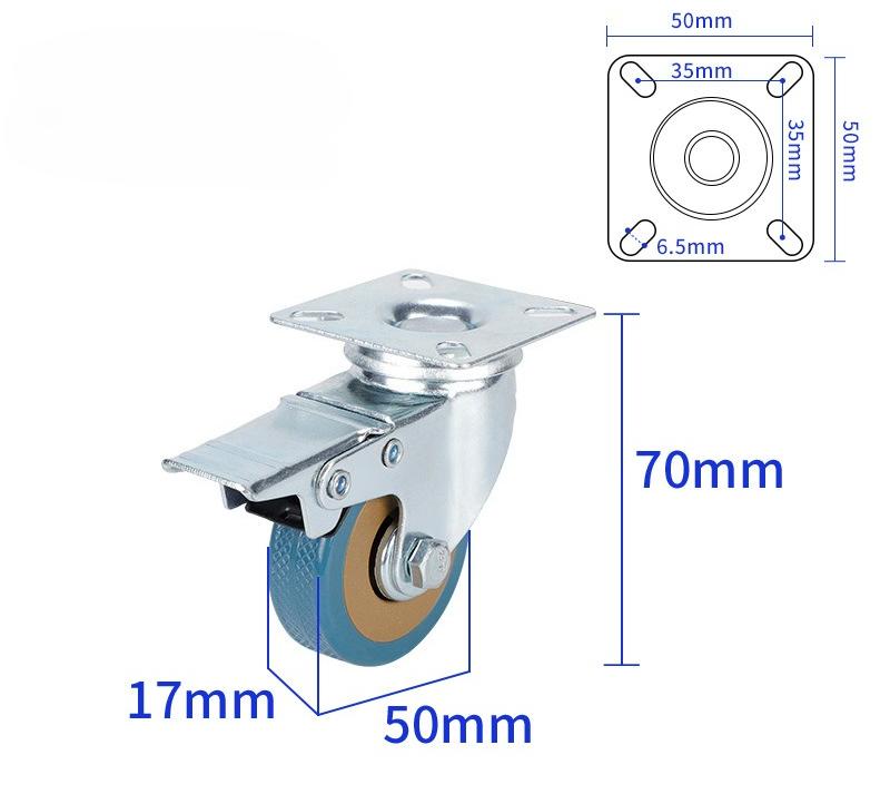 4 stk 100 mm svingbare gummihjul, 600 kg kapasitet, kraftig med bremser