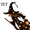 Spooky Home Holiday Decoration Halloween Witch Figurine with Star Light, Resin Tabletop Nightlight Lantern, Handcrafted Table Centerpiece Wizard