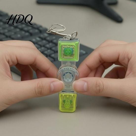 Mechanical Click Keyboard LED Light-up Fidget Spinner Toy Decompression Button Finger Clicker Glowing 2/3/4/5/6-Keys Keychain Stress Relief