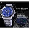 Forsining Men's Fashion Casual Blue Hollow Waterproof Automatic Mechanical Watch GMT1114-8-A