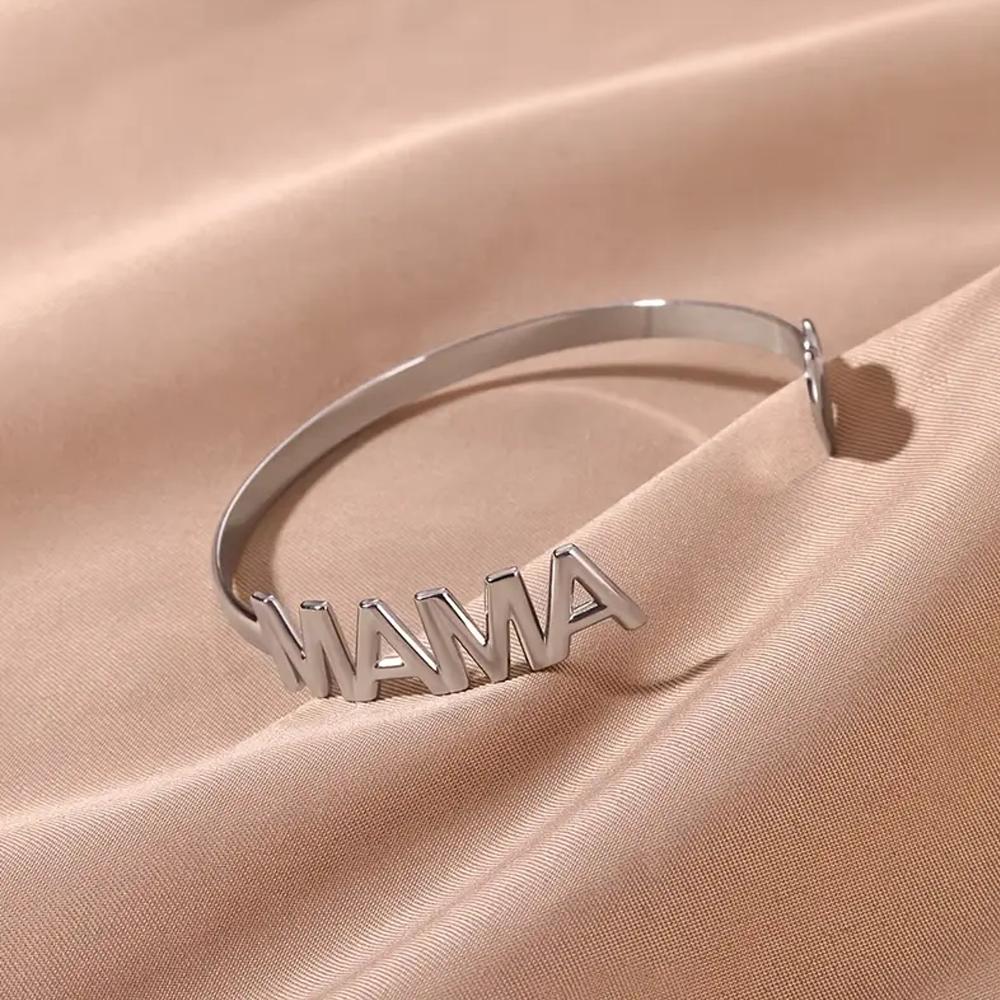 Elegant Mama Letter Heart Cuff Bangle For Women Charm Gold Color Stainless Steel Opening Bracelets Mother's Day Jewelry Mum Gift