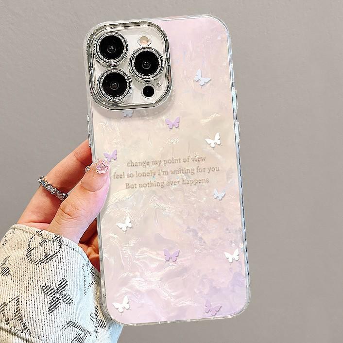 Gradual Change Butterfly Crystal Bracelet Suitable for Apple 16promax Mobile Phone Case 13 High Sense 15 Light Luxury 14 Small Fresh
