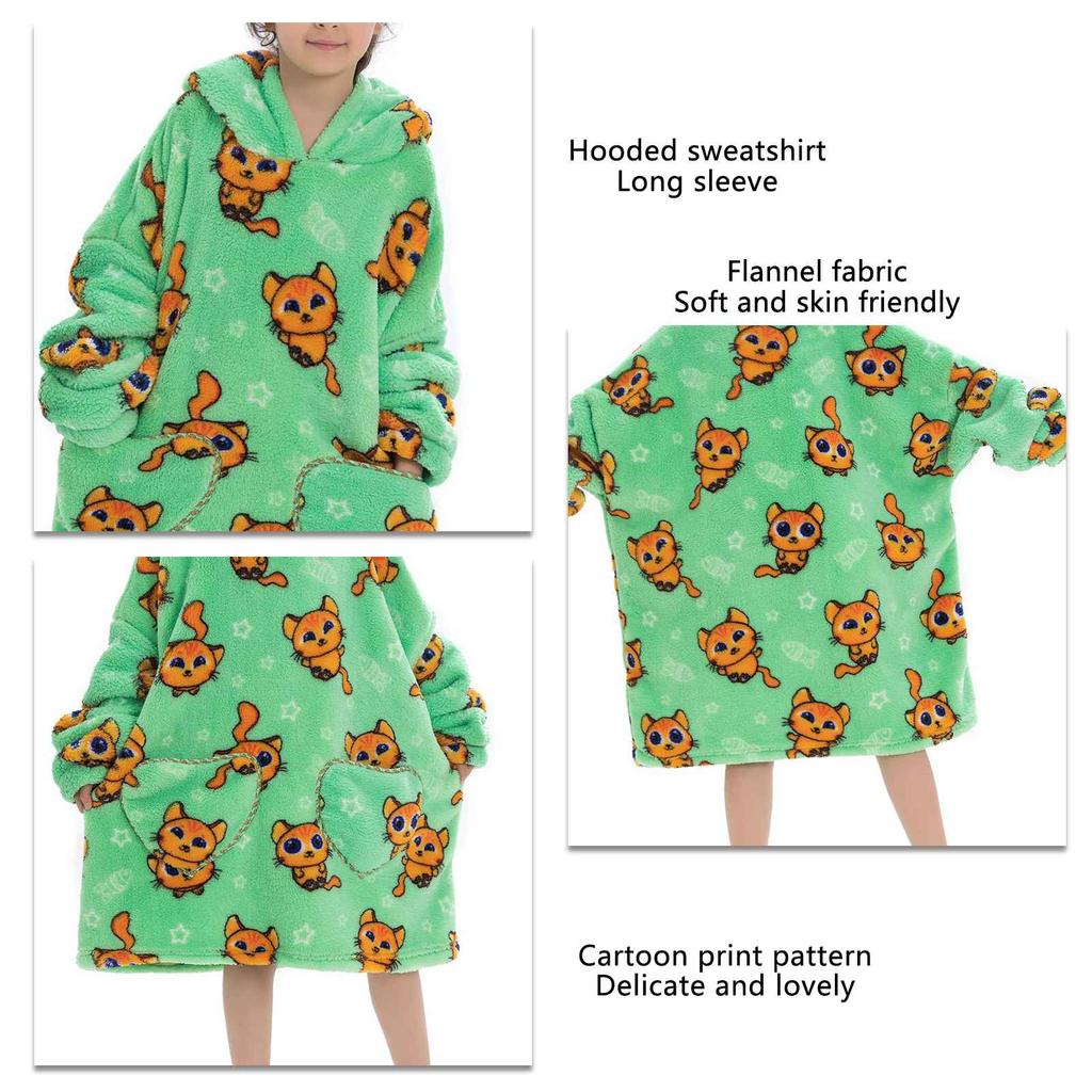 Dziecięca Bluza Oversize Domowa Miękka Ciepła Flanela Uroczy Nadruk z Kreskówki Długi Rękaw Bluza Rodzaj Piżamy 17 Rozmiar Uniwersalny