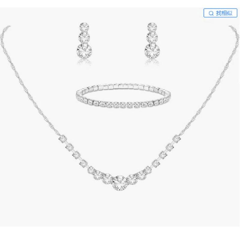Rhinestone Earrings Necklace Bracelet Three-piece Set, Claw Chain Bridal Wedding Birthday Party Luxury