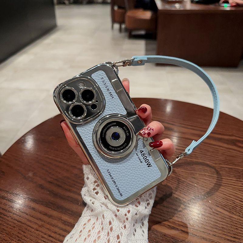 Luxury Lanyard Camera Charm Phone Case For iPhone 15 14 13 Pro Max Shockproof Cover For iPhone 15 Plus leather Case Accessories