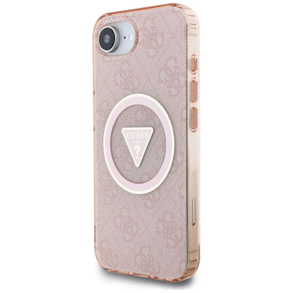 Guess IML Metal Glitter 4G Circle Triangle MagSafe case for iPhone 16e / 17e pink