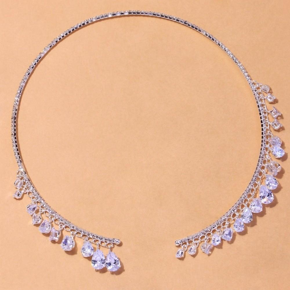 Shining Bridal Tassel Necklaces Crystal Neck Chain Choker Water Drop Rhinestone Jewelry Women