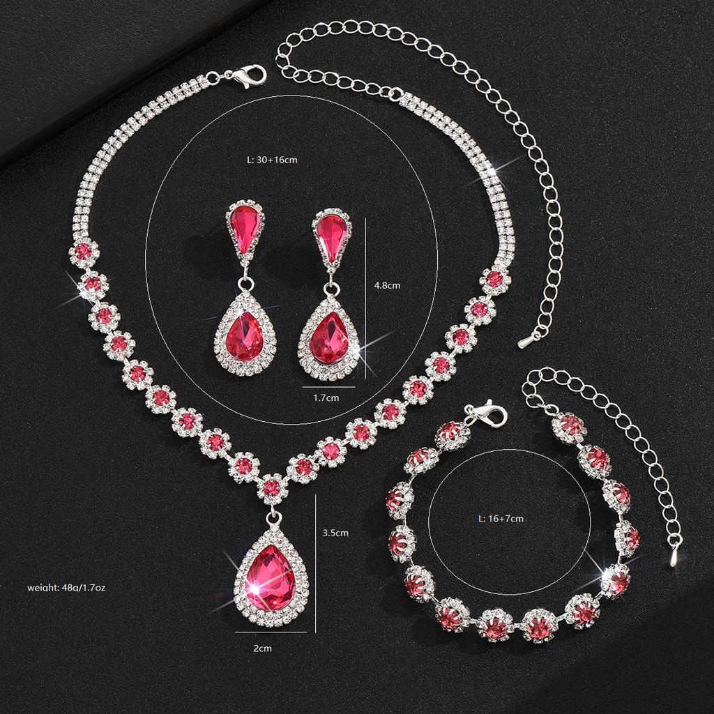 Large Waterdrop Crystal Necklace, Earrings and Bracelet Set - A Three-piece Jewelry Collection