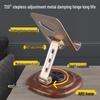 Rotating Foldable Desktop Phone Holder with Metal Stand and Walnut Base