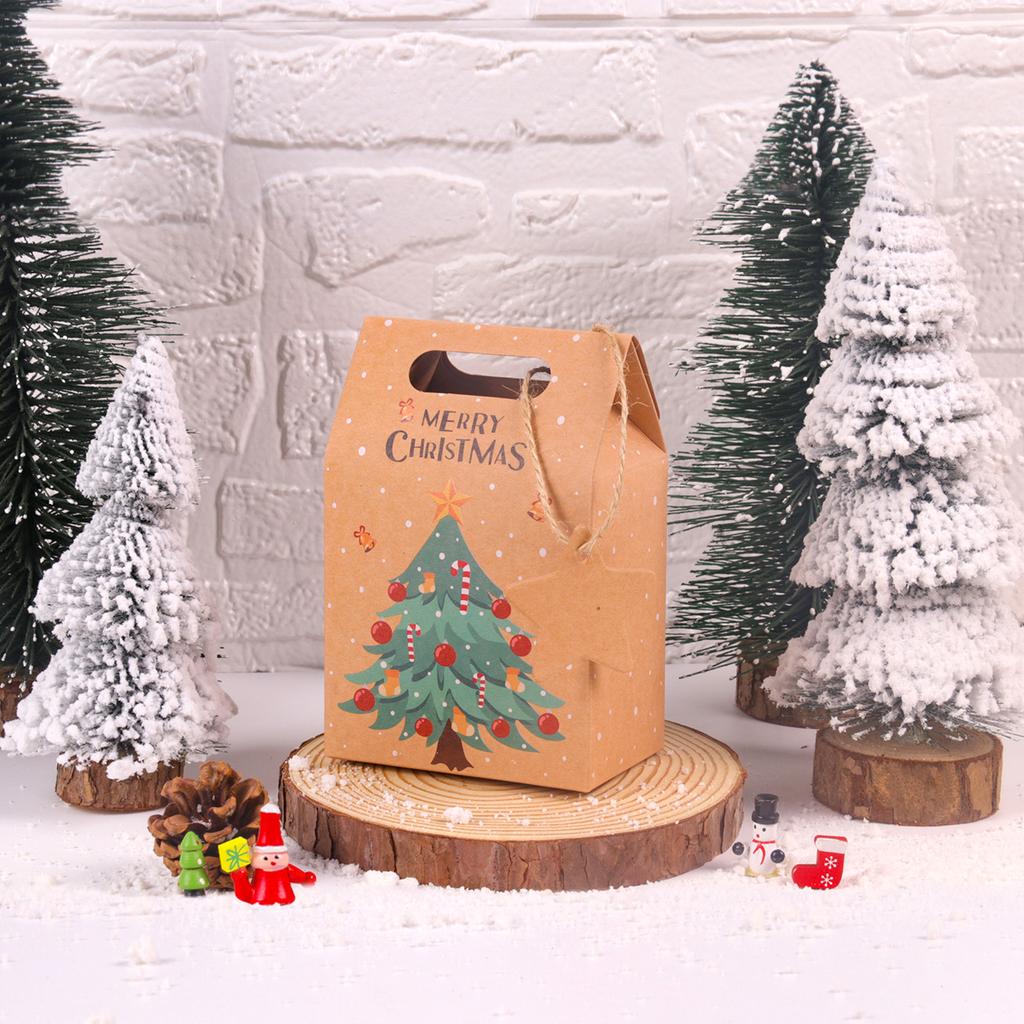 6/12pcs Christmas Candy Gift Box with Tag Kraft Paper Santa Cookies Gift Packing Bags Xmas New year Party Favor Pouch Wrapping