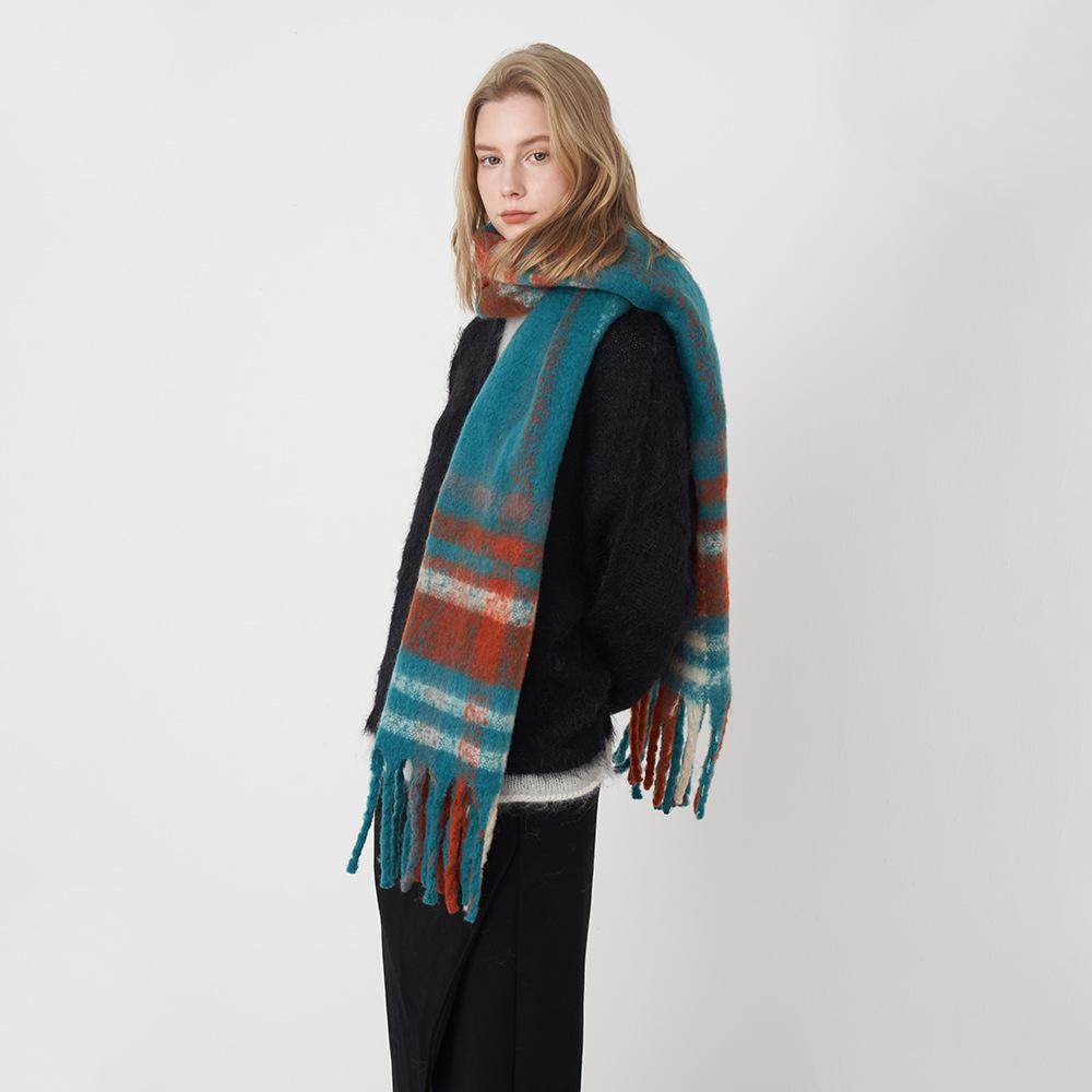 Autumn And Winter Soft And Warm Imitation Cashmere Plaid Tassel Women Mohair Scarf Scarf Shawl