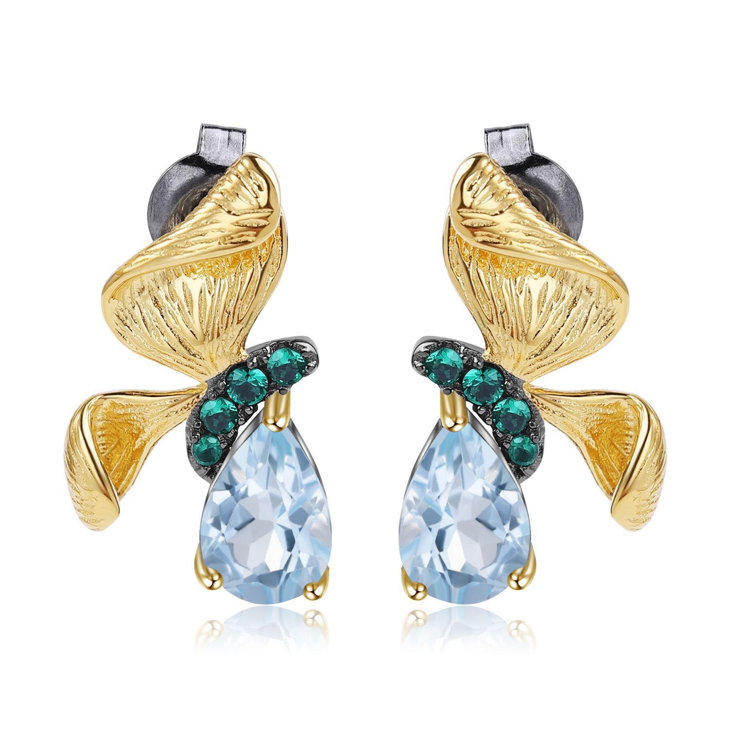 

Оригинальные дизайнерские серьги-бабочки в естественном стиле, серебряные серьги 925 пробы с натуральным драгоценным камнем и аметистом, серьги