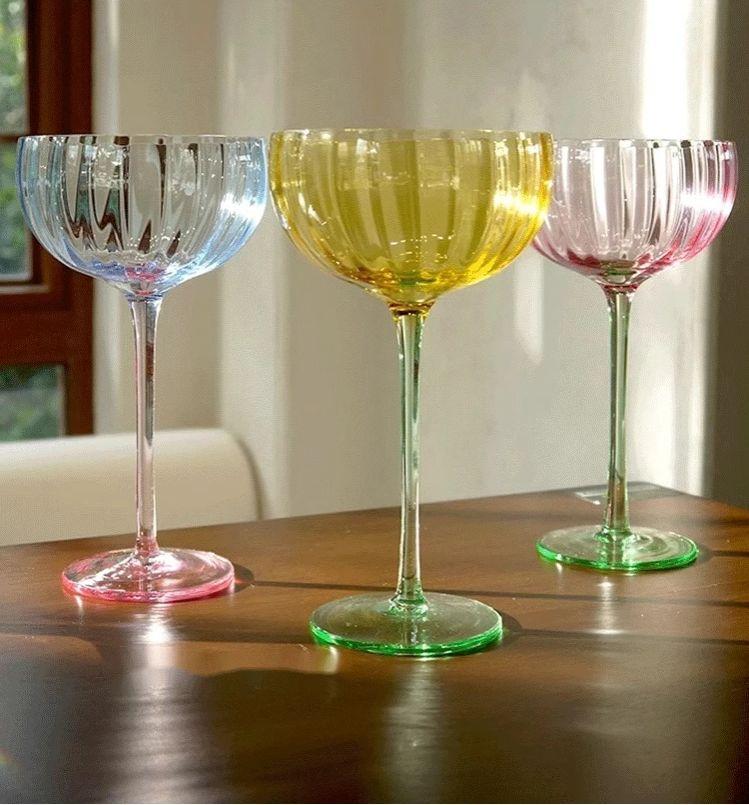 Colorful Glass Vertical Stripes Petal Shaped Glasses Goblet Grape Wine Glass Red Wine Glass Dessert Glass Bowl