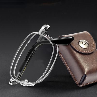 Men Business Reading Glasses Portable Metal Foldable Presbyopia Glasses Eyewear With Case Unisex Anti Blue Light +1.0 To+4.0