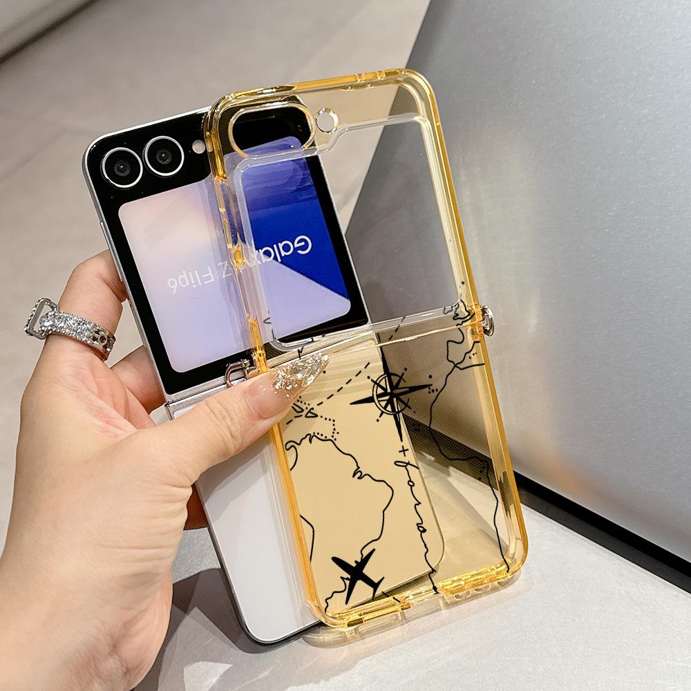 

Travel-Inspired Airplane Route Design Metal Connector Phone Case for Samsung Galaxy Z Flip3 Flip4 Flip5 Flip6 Flip7 Candy Color Samsung Z Flip4 5G