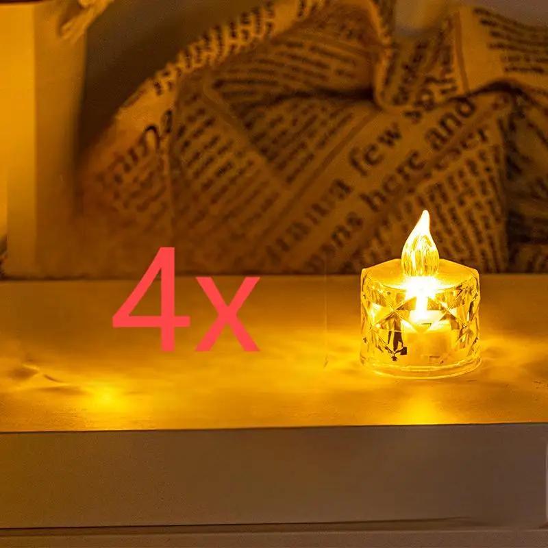 

3 шт./компл. хрустальная беспламенная свеча, не огнестойкая светодиодная электронная чайная свеча, беспламенная электронная прозрачная хрустальная свеча