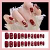 Mid-length Red False Nail Imitation Pearl Gold Line Reusable Artificial Nail for Hand Decoration Nail Art