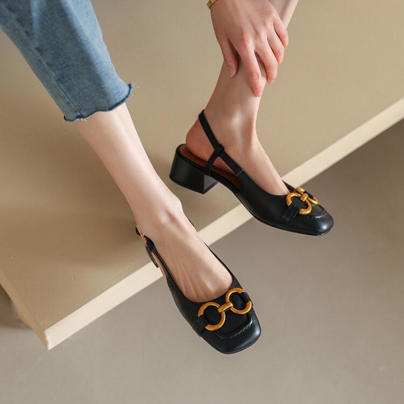 Comfortable and Versatile Simple Low-heeled Single Shoes French Bag Head Sandals Women's Spring New Back Empty Thick-heeled Mary Jane Shoes